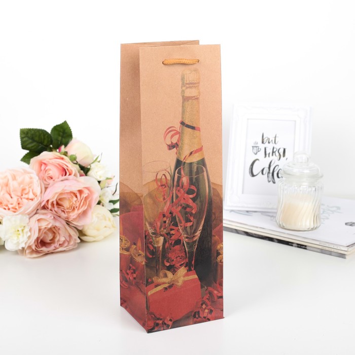 Пакет подарочный под бутылку "Шампанское", 11 х 10 х 36 см