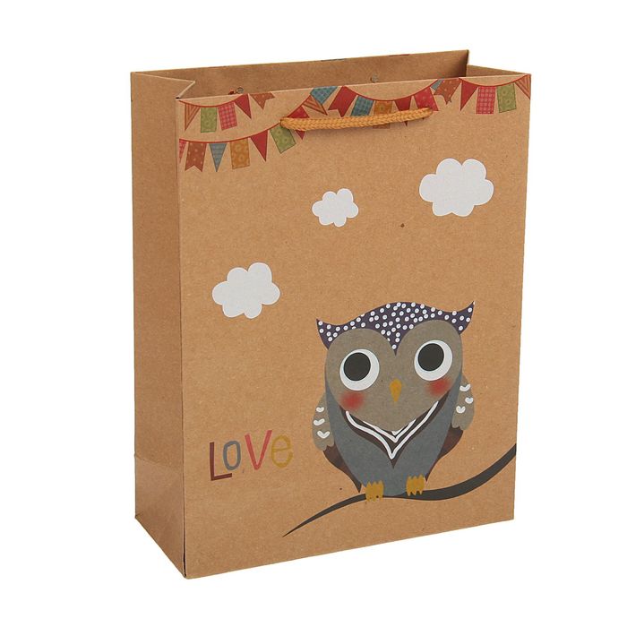 Пакет крафт "Сова", 24 х 8 х 33 см