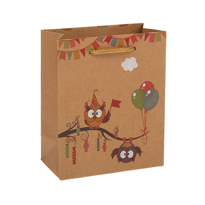 Пакет крафт "Совы", 11 х 6 х 14 см