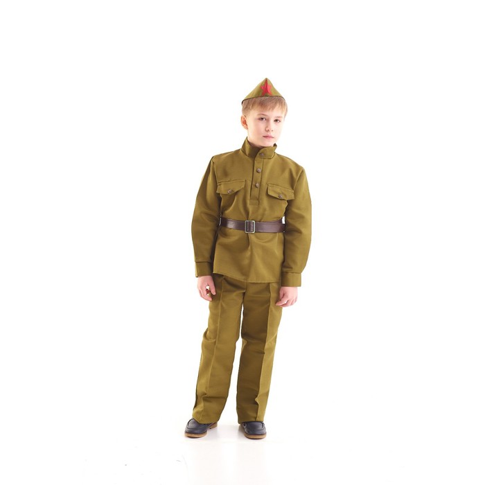 фото Костюм военного, гимнастёрка, ремень, пилотка, брюки, 8-10 лет, рост 140-152 см бока
