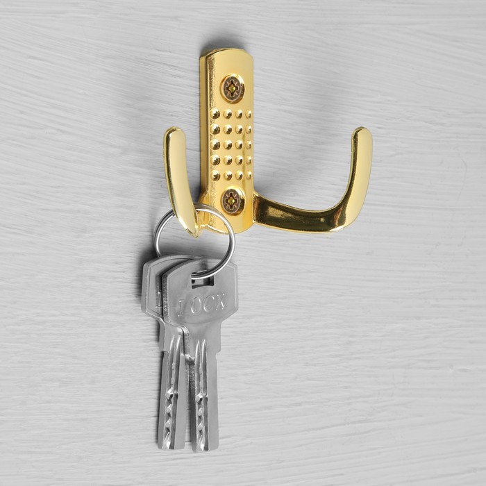 фото Крючок мебельный km202gp, двухрожковый, цвет золото тундра