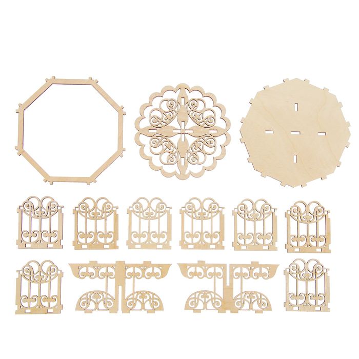 Конфетница для декора "Резная на подставке №1" из фанеры, набор 13 деталей, 16х16 см