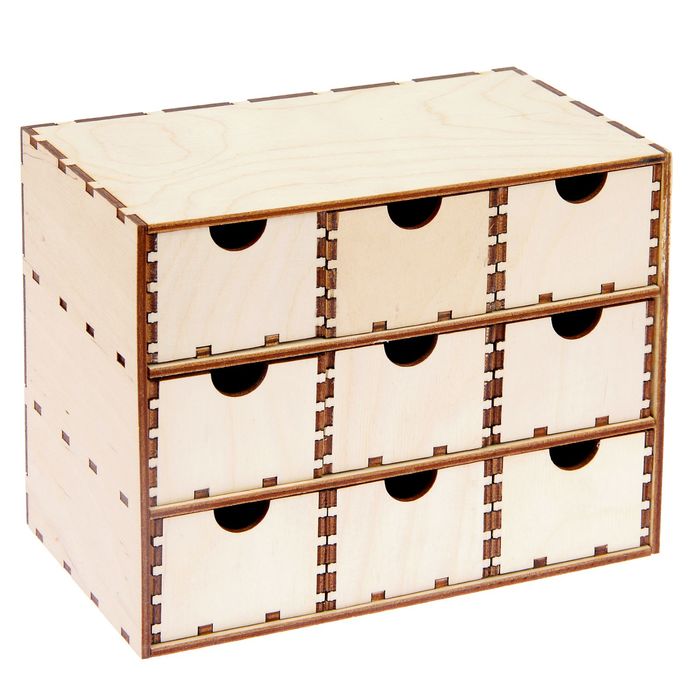 Шкатулка для декора из фанеры "Комод 9 ящиков" 21х16х11,5 см