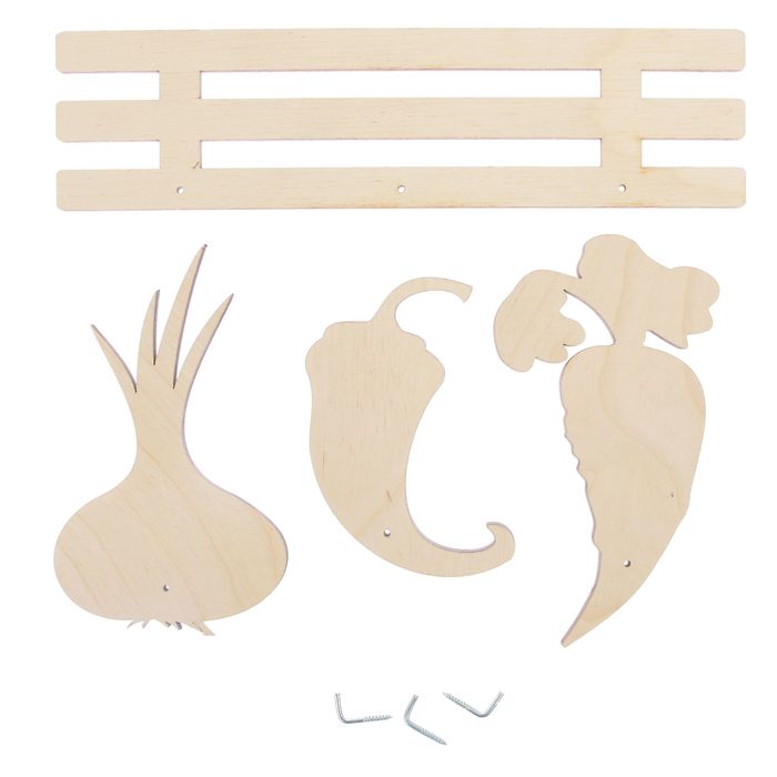 Основа для творчества вешалка из фанеры "Овощи" 3 крючка (набор 4 детали) 20х12 см