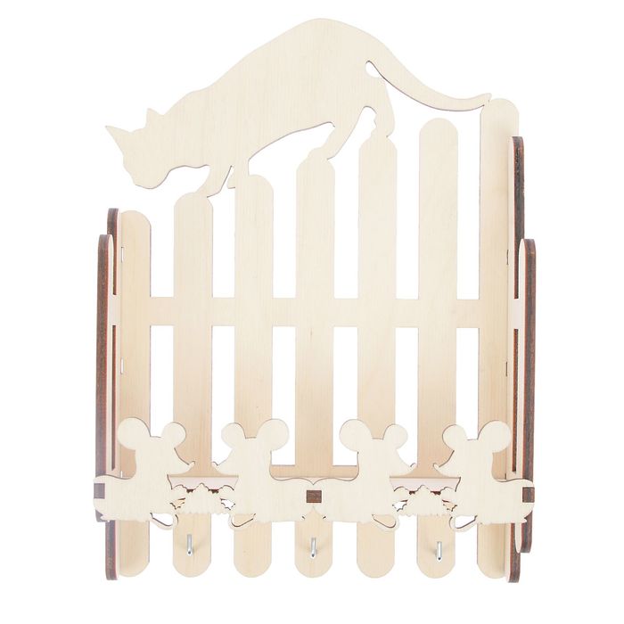 Полочка для декора из фанеры "Кот и мыши" (набор 5 деталей)  29х21х6 см