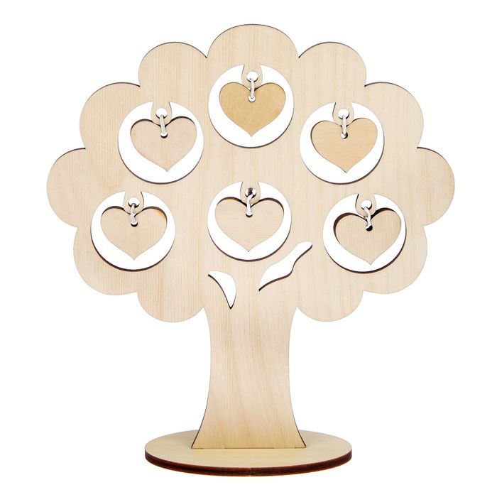 Заготовка для декора "Дерево с сердечками" на подставке (набор 8 деталей) 25 см