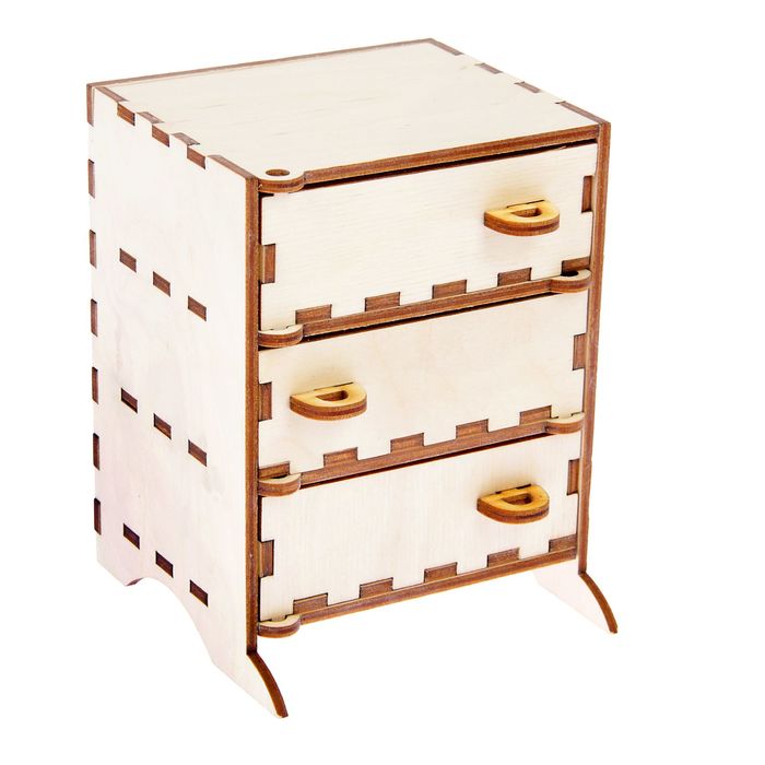 Шкатулка для декора из фанеры "Комодик малый" 3 ящика, 13х9х9 см