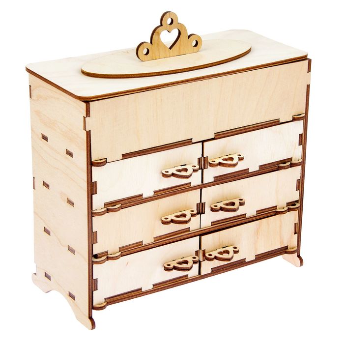 Шкатулка для декора из фанеры "Комод с выдвижными ящиками" 21х10х19 см
