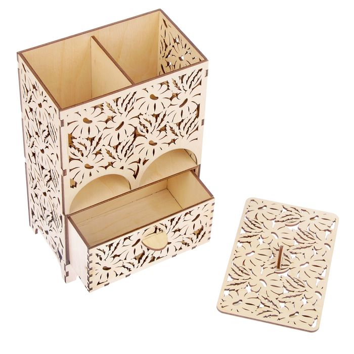 Чайный домик из фанеры для декора "С ромашками" двойной (набор 17 деталей) 28х9,5х16 см