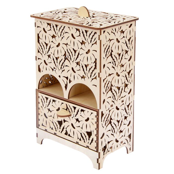 Чайный домик из фанеры для декора "С ромашками" двойной (набор 17 деталей) 28х9,5х16 см