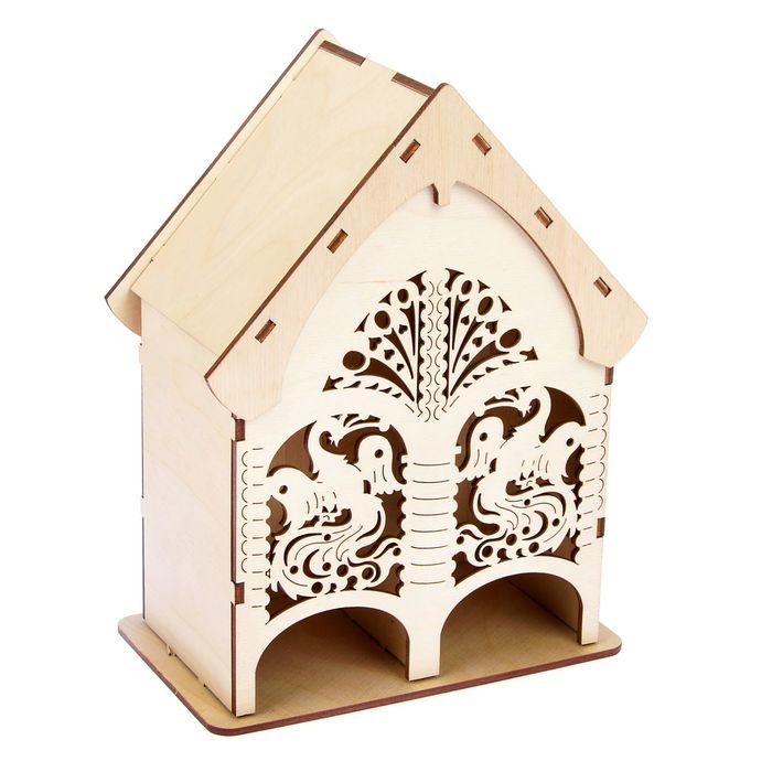 Чайный домик из фанеры для декора "Жар-птица" средний двойной (набор 10 деталей)22х19х9 см