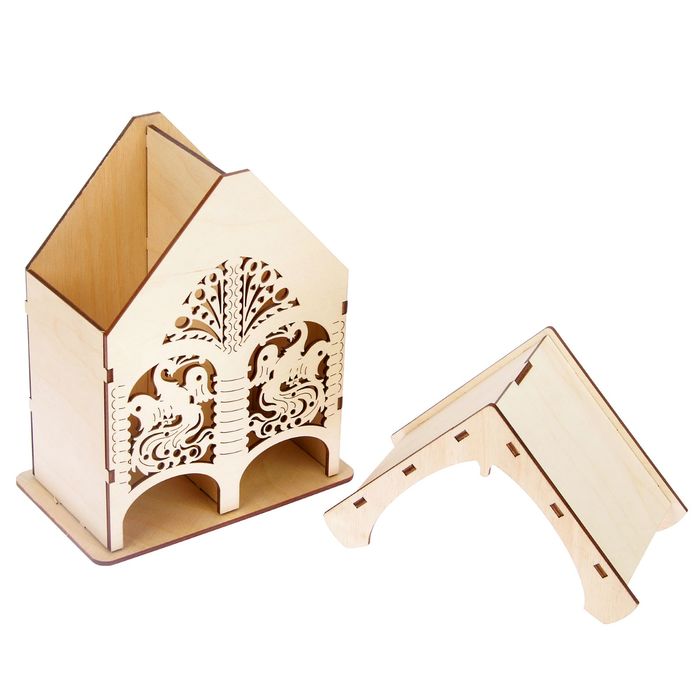 Чайный домик из фанеры для декора "Жар-птица" средний двойной (набор 10 деталей)22х19х9 см