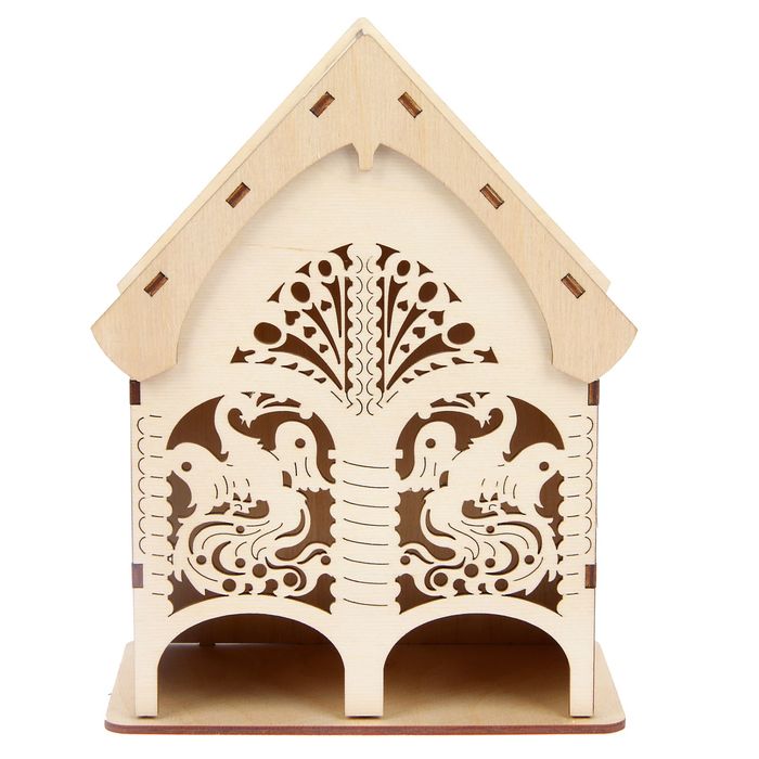 Чайный домик из фанеры для декора "Жар-птица" средний двойной (набор 10 деталей)22х19х9 см