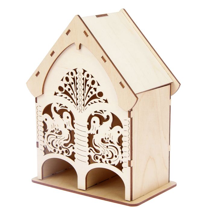 Чайный домик из фанеры для декора "Жар-птица" средний двойной (набор 10 деталей)22х19х9 см