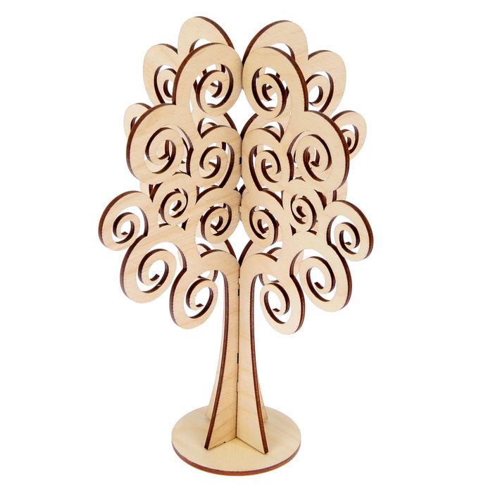 Заготовка для творчества из фанеры "Дерево Желаний" 25 см на подставке (набор 4 детали)