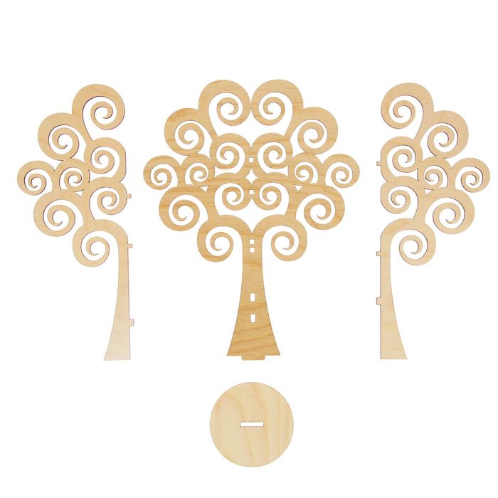 Заготовка для творчества из фанеры "Дерево Желаний" 25 см на подставке (набор 4 детали)