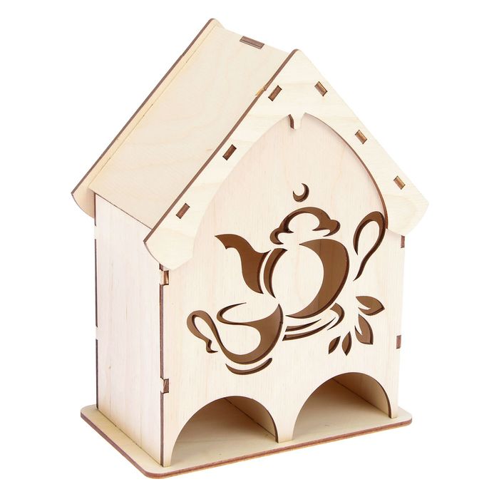 Чайный домик из фанеры "Чашка с чайником" средний двойной (набор 10 деталей) 22х19х9 см
