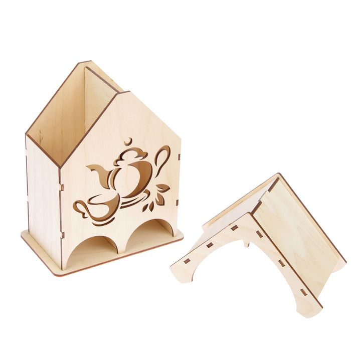 Чайный домик из фанеры "Чашка с чайником" средний двойной (набор 10 деталей) 22х19х9 см