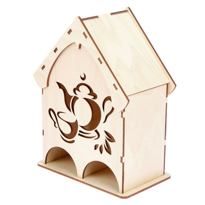 Чайный домик из фанеры "Чашка с чайником" средний двойной (набор 10 деталей) 22х19х9 см