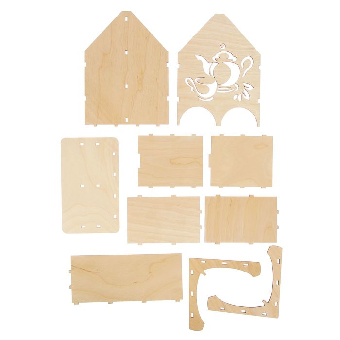 Чайный домик из фанеры "Чашка с чайником" средний двойной (набор 10 деталей) 22х19х9 см