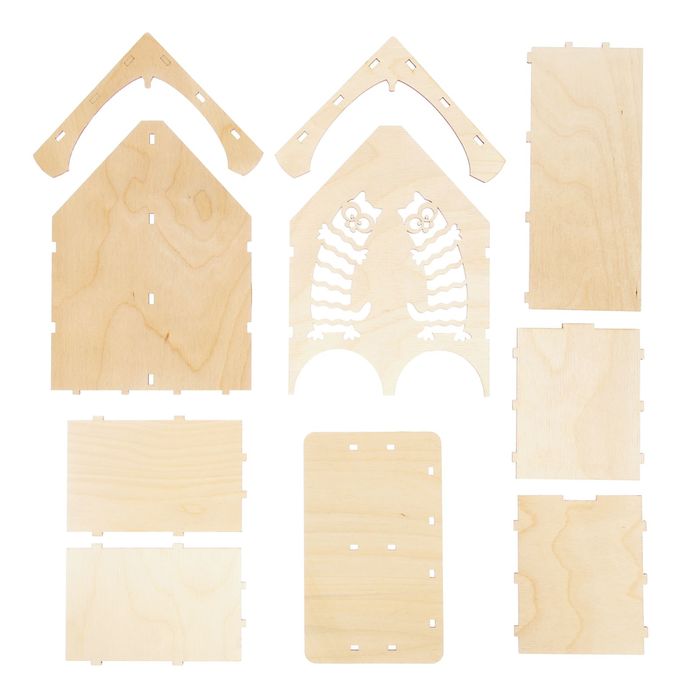 Чайный домик из фанеры "Полосатые коты" средний двойной (набор 10 деталей) 22х19х9 см