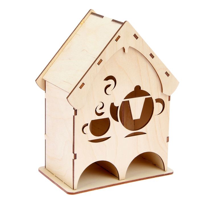 Чайный домик из фанеры "Чаепитие" средний двойной (набор 10 деталей) 9х18х22 см
