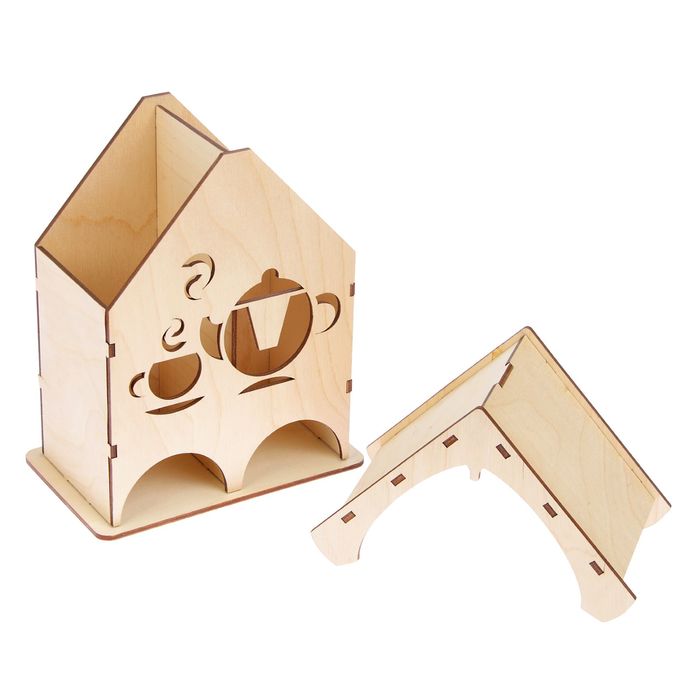 Чайный домик из фанеры "Чаепитие" средний двойной (набор 10 деталей) 9х18х22 см