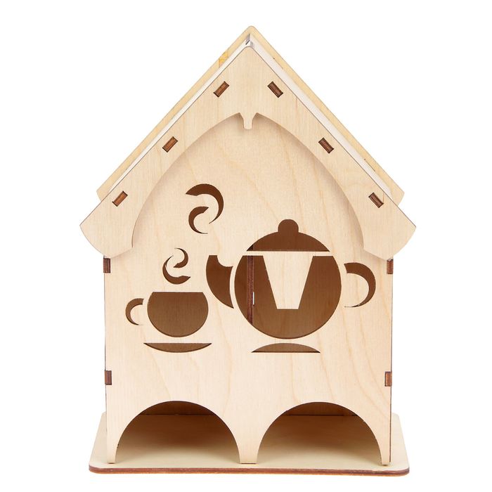 Чайный домик из фанеры "Чаепитие" средний двойной (набор 10 деталей) 9х18х22 см