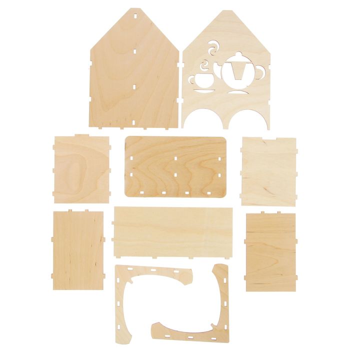 Чайный домик из фанеры "Чаепитие" средний двойной (набор 10 деталей) 9х18х22 см