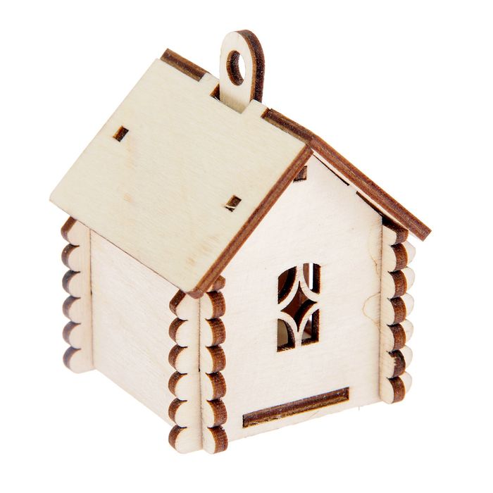 Заготовка для творчества "Избушка №2" с подвесом (набор 8 деталей) 7 см