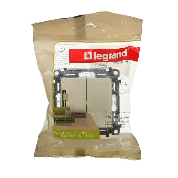 Выключатель Legrand Valena LIFE 752505, 10 А, 2 клавиши, скрытый, сл.кость