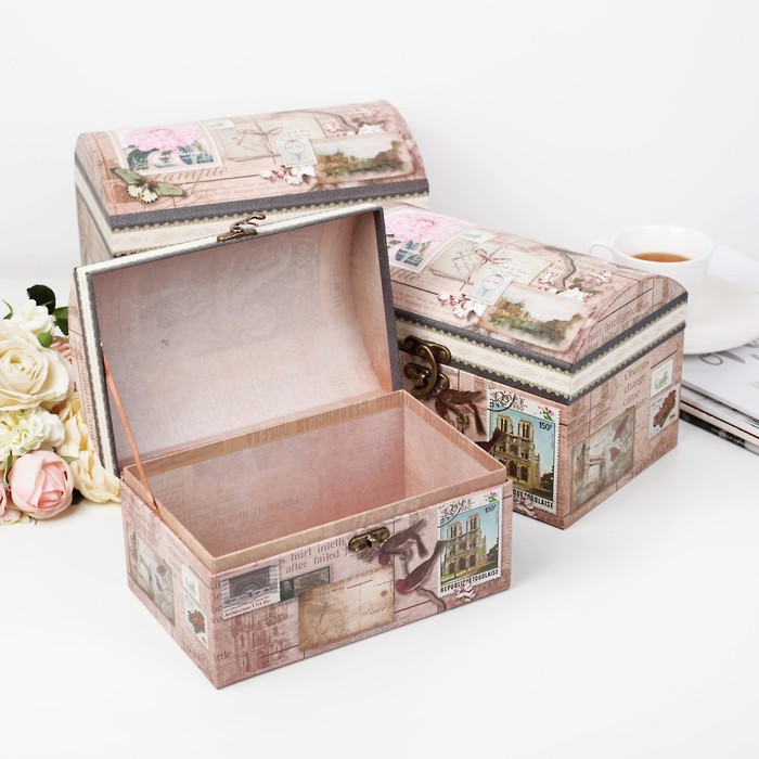 Набор коробок 3в1, бежевый, 25,5 х 17,5 х 18 - 21,5 х 13,5 х 14 см