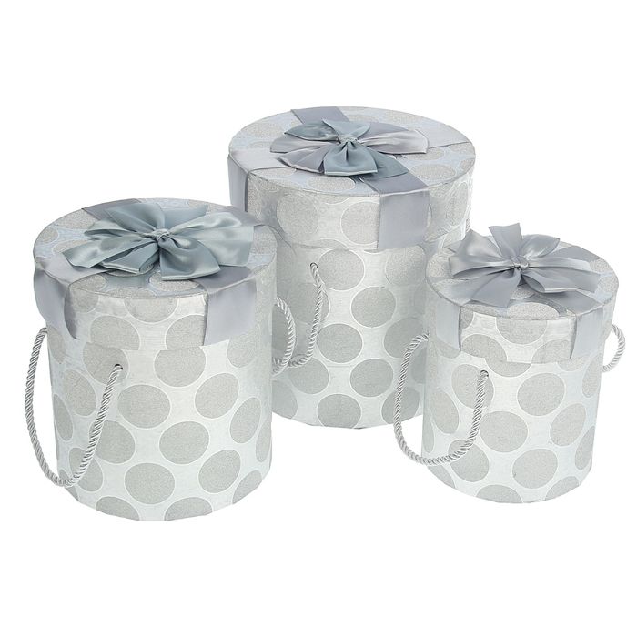 Набор коробок 3в1 "Горохи", серебристый, 19 х 19 х 20 - 15 х 15 х 16 см