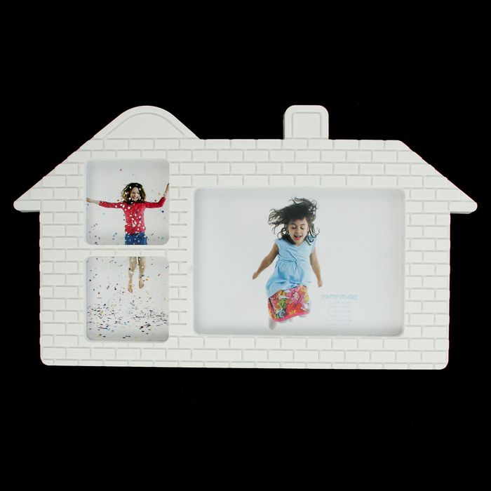 Фоторамка на 3 фото 7х7, 10х15 см "Домик из белого кирпича" белая 20,5х35,5х2,5 см