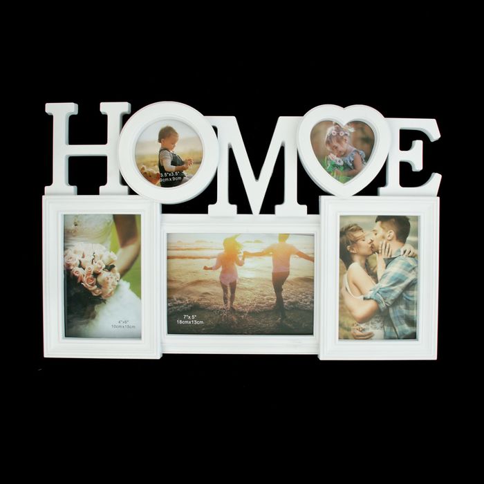 Фоторамка на 5 фото 10х15, 13х18 см "Сердечный дом" белая 30х45х3 см