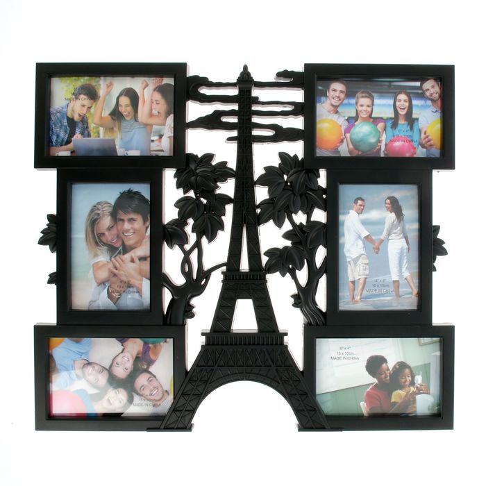 Фоторамка на 6 фото 10х15 см "Эйфелева башня в облаках" чёрная 41,5х48х2,5 см