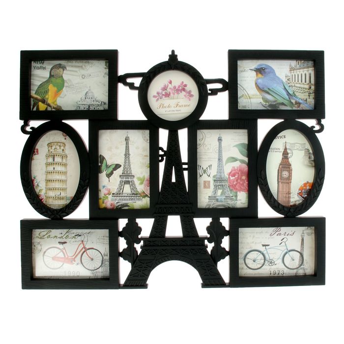 Фоторамка на 9 фото 10х10, 10х15 см "Париж" чёрная 43х55х2,5 см