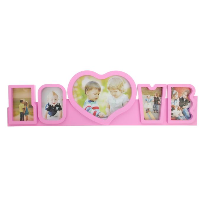 Фоторамка на 5 фото 10х15, 20х25 см "Любовь" розовая 23,5х79х2,5 см