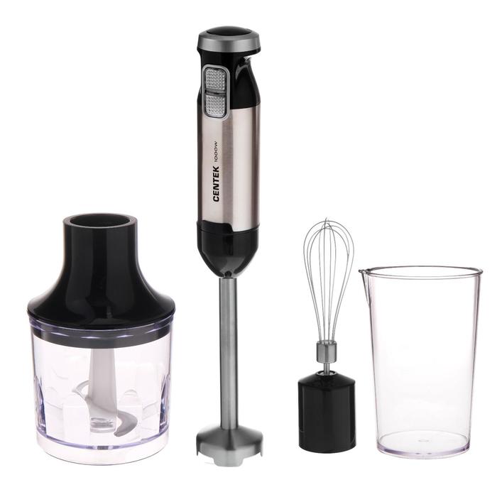 Блендер Centek CT-1337, 1000 Вт, 0.3 л,  насадка сталь, изм., венчик, черный