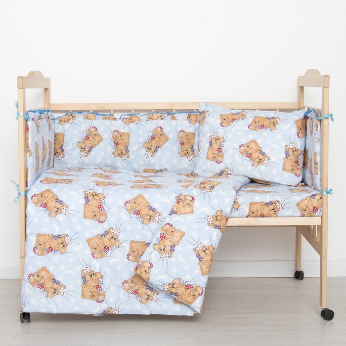Комплект в кроватку "Спящие мишки" (6 предметов), цвет голубой 615/1