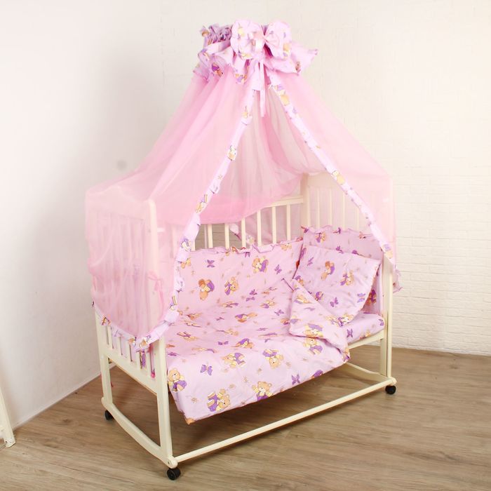 Комплект в кроватку "Мишки с мёдом" (7 предметов), цвет фиолетовый 73/1