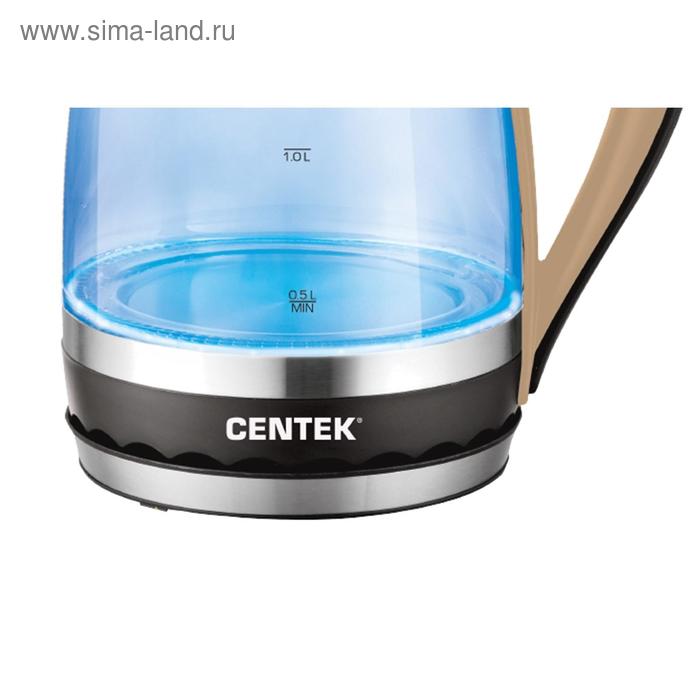 фото Чайник электрический centek ct-0046, стекло, 1.7 л, 2200 вт, подсветка, коричневый