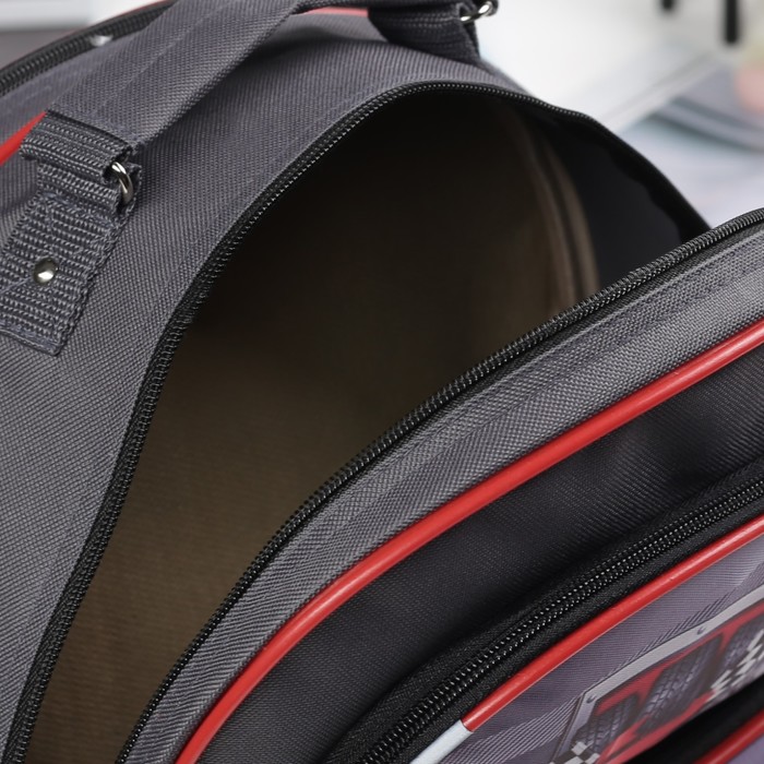 Рюкзак школьный на молнии, 2 отдела, 2 наружных кармана, цвет серый/красный