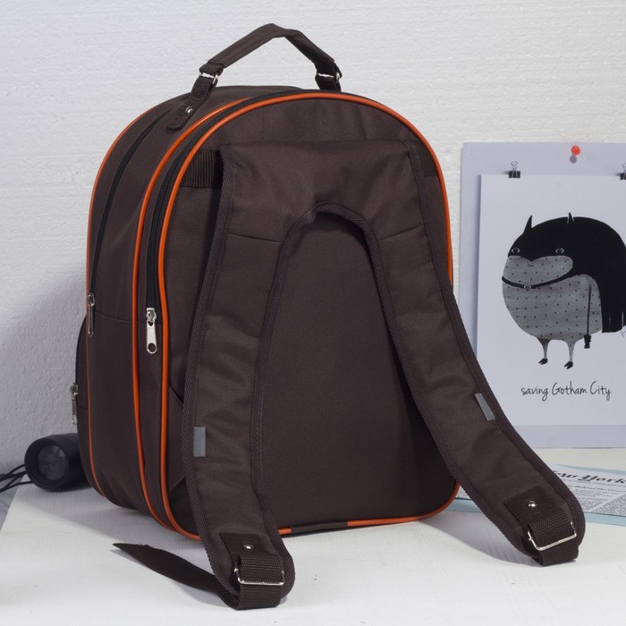 Рюкзак школьный на молнии, 2 отдела, 2 наружных кармана, цвет коричневый