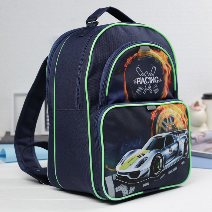 Рюкзак школьный на молнии, 2 отдела, 2 наружных кармана, цвет синий