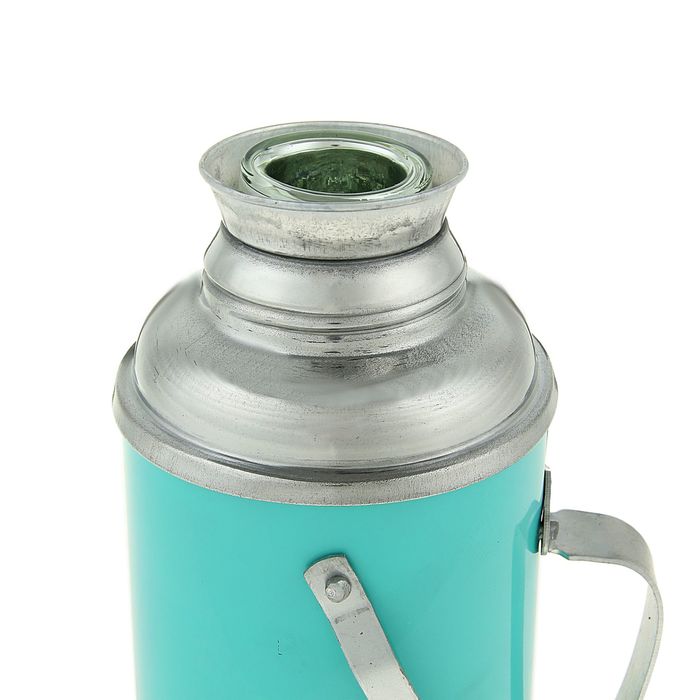 Термос 1200 мл «Пионы», с ручкой, 1 кружка, бирюзовый