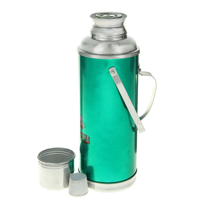 Термос 1200 мл «Розы», с ручкой, 1 кружка, зелёный