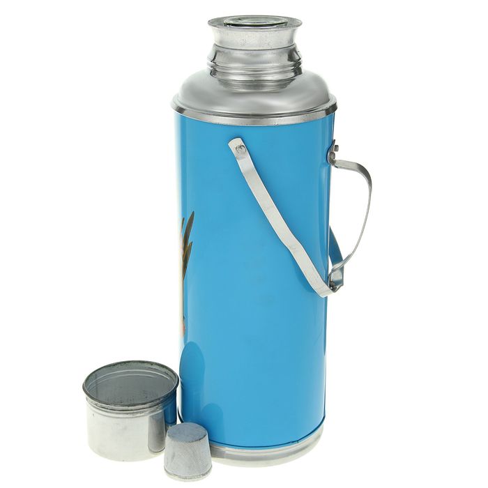 Термос 2000 мл «Нарциссы», с ручкой, 1 кружка, голубой