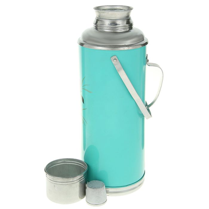 Термос 2000 мл «Пион», с ручкой, 1 кружка, бирюзовый