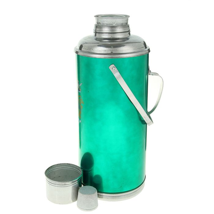 Термос 3200 мл «Роза с орнаментом», с ручкой, 1 кружка, зелёный